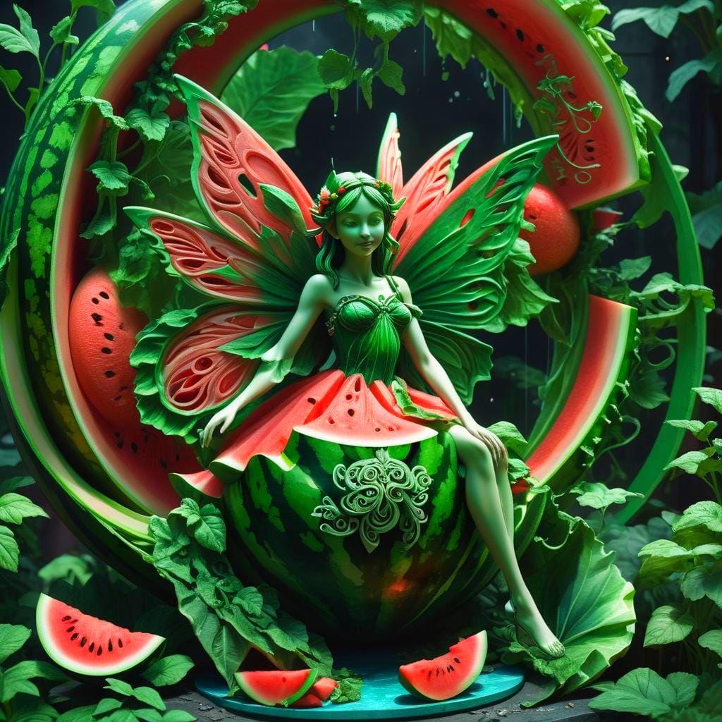 Watermelon Fairy Sculpture in Modern Gallery