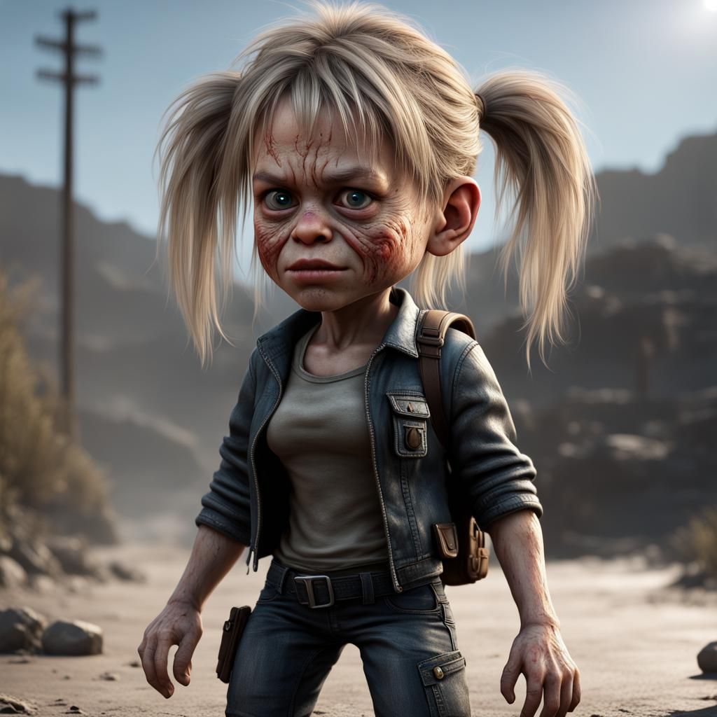 Hyperrealistic Sarah Connor as Cute Troll