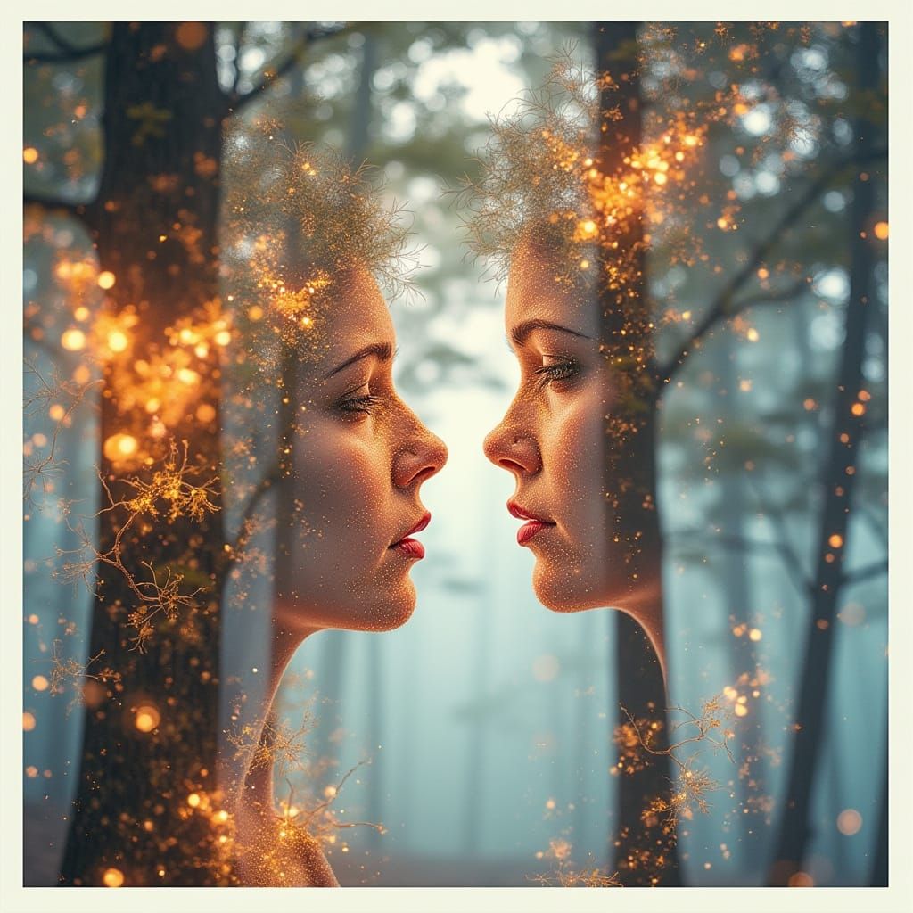 Ethereal Fairy Woman Merged with Enchanted Forest