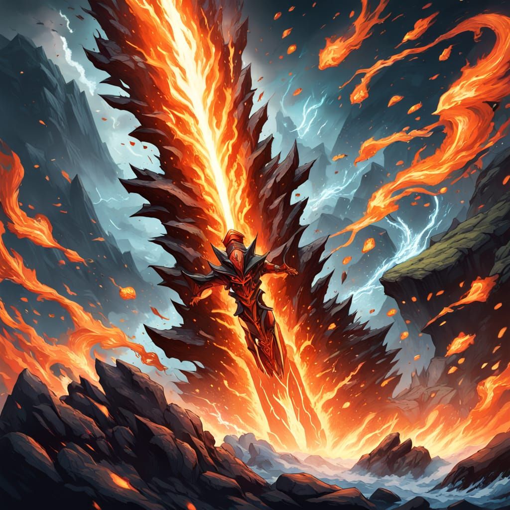 Glowing Lava Sword in Cinematic Fantasy Setting