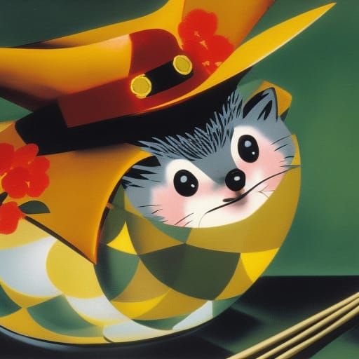 Hedgehog's Kimono Party in Dieselpunk Gouache