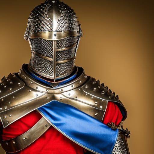 Detailed Medieval Knight in Steel and Gold Armor