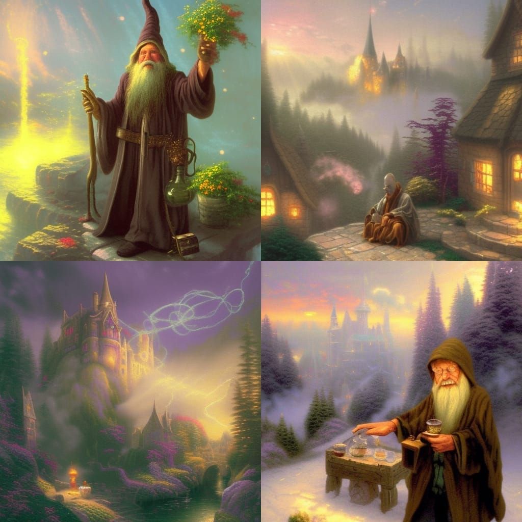 Ethereal Fantasy Wizard Brewing Potions in Mist