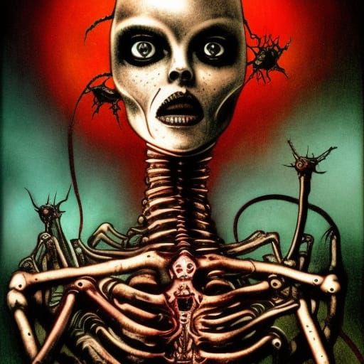 Biomechanical Cyborg Assassin in Sci-Fi Horror Style