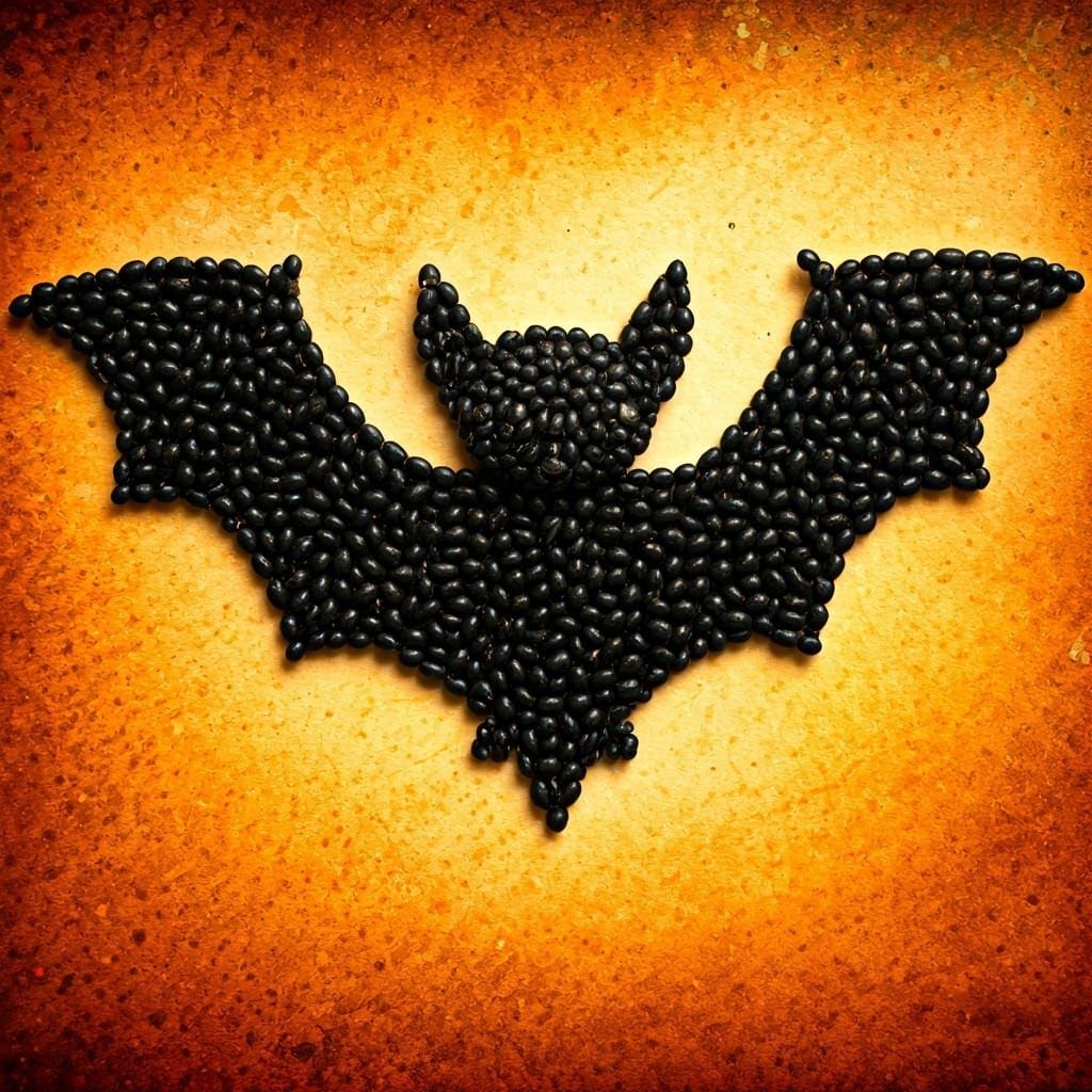 Whimsical Black Bean Bat Illustration