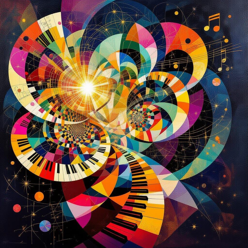 Math, Music, and Art Harmony in Surreal Abstract Style