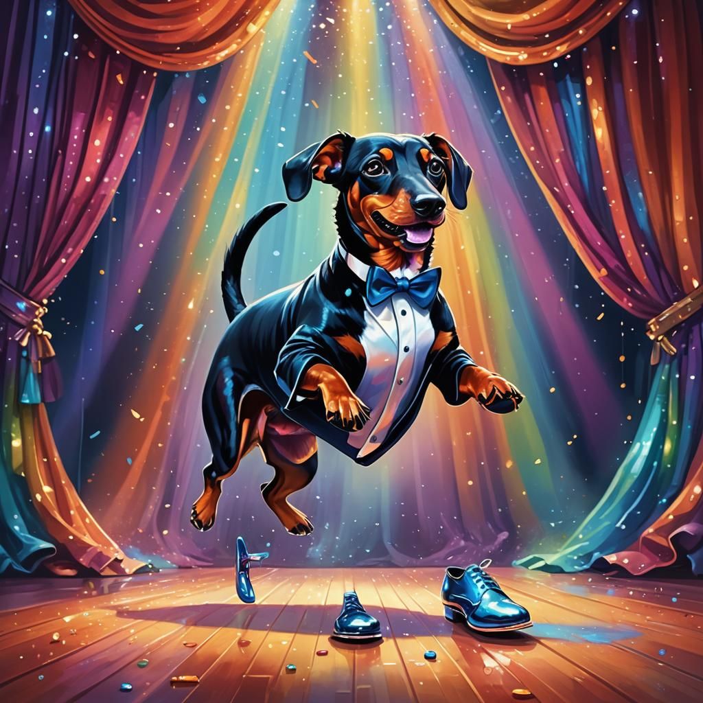 Sausage Dog Dances in Rhinestone Tap Shoes
