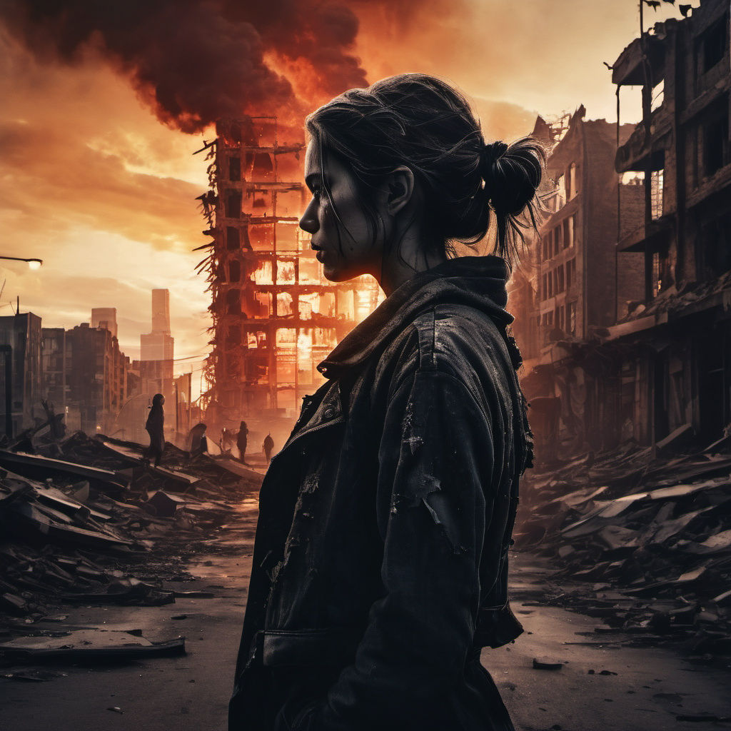 Woman's Silhouette Encapsulating Post-Apocalyptic Cityscape