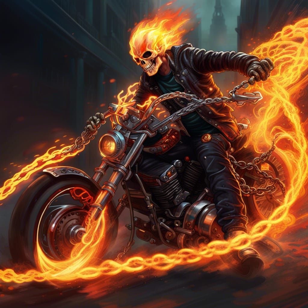Ghost Rider with Fiery Chain Whip in Splash Art