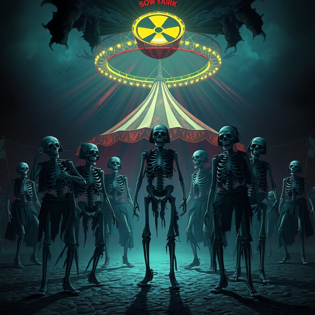 Nuclear Circus of Skeletons in Gritty Surrealism