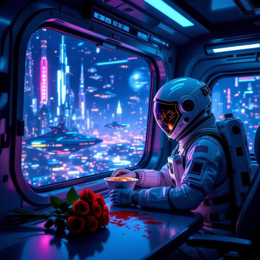 Sci-Fi Spacecraft Interior: Futuristic City View