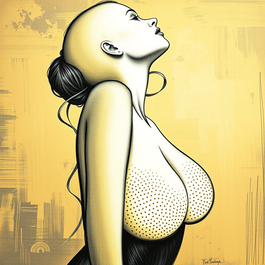 Golden Silhouette of a Beautiful Woman in Impasto Style