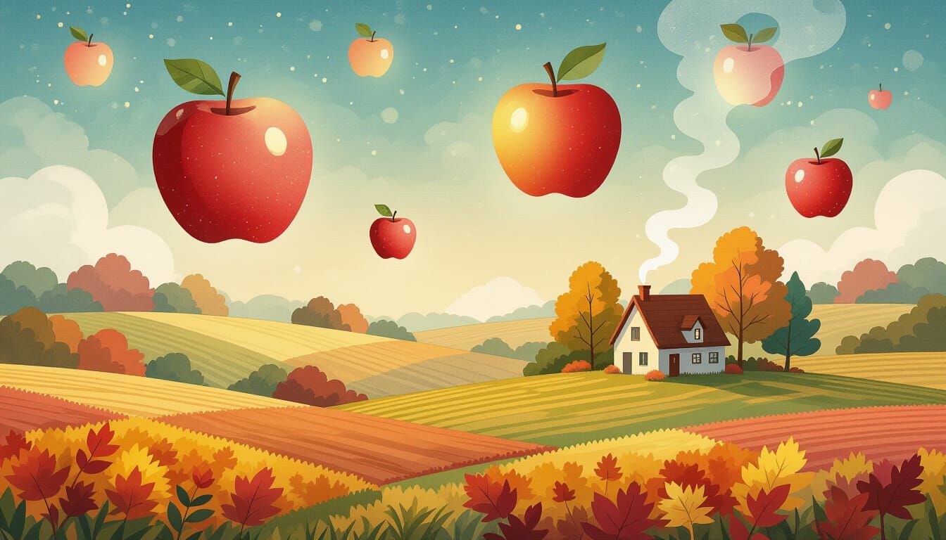 Surreal Dreamscape With Giant Luminous Apples