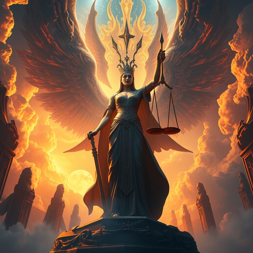 Regal Figure of Justice in Dreamlike Realm