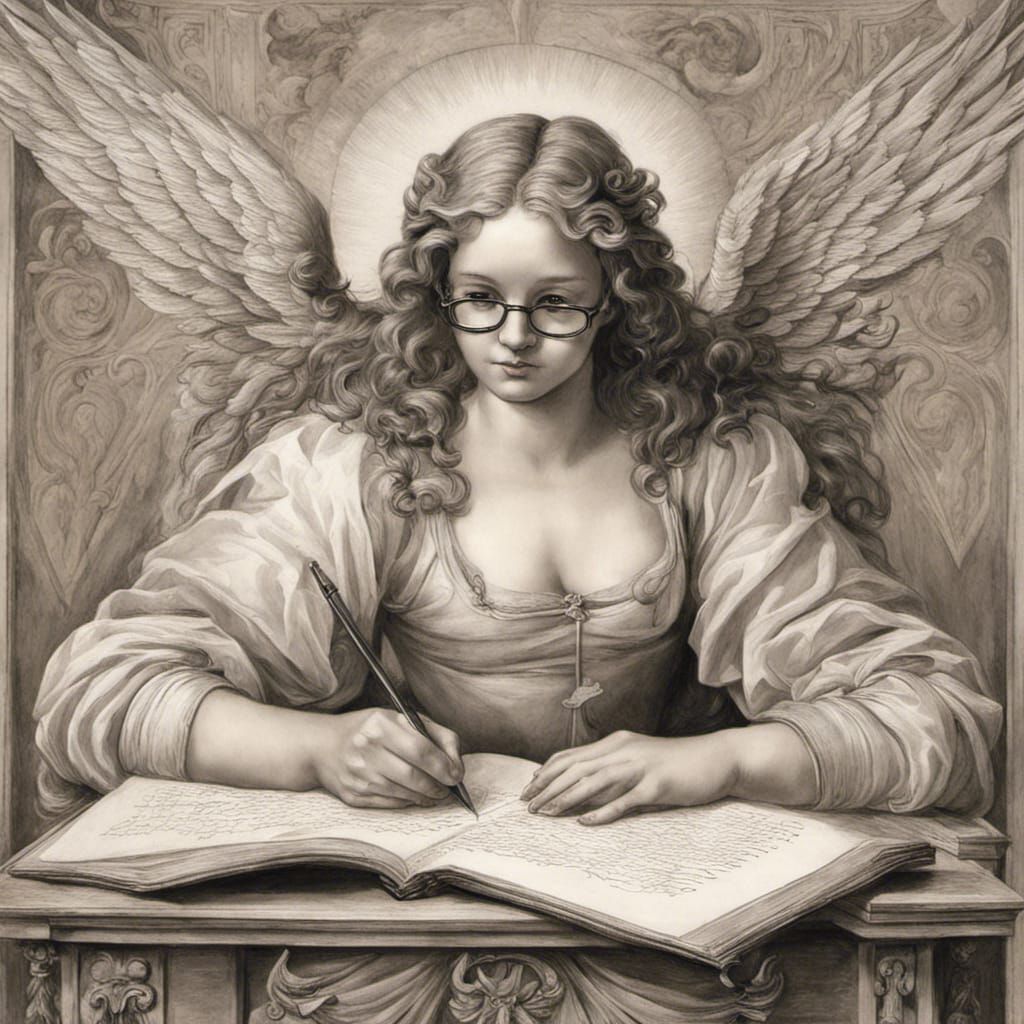 Angel Writing Memoirs in Renaissance Style