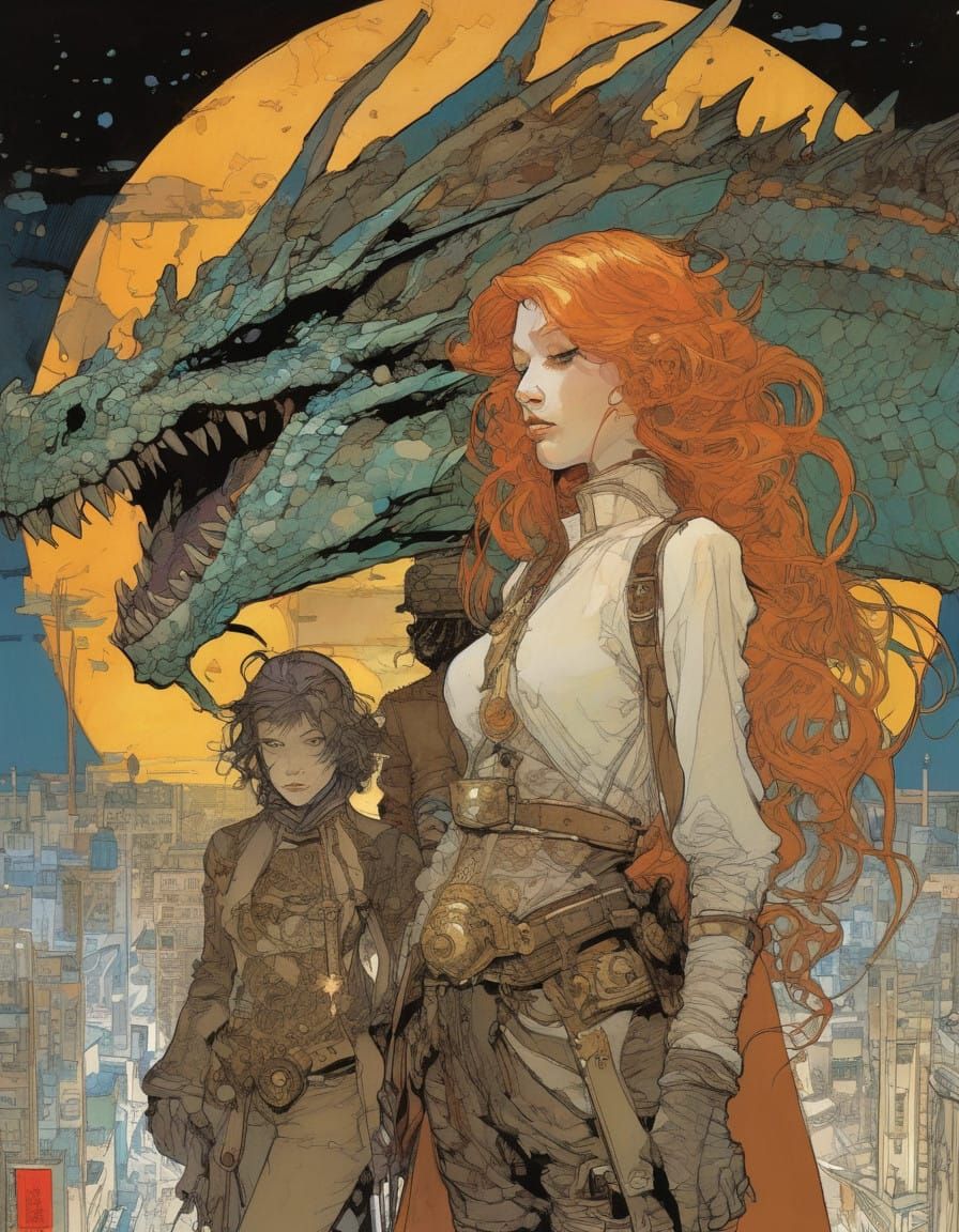 Ethereal Fire Queen in Dark Fantasy Armor with Dragon Guardi...