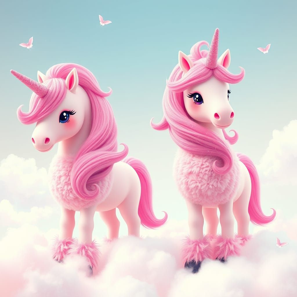 Giant Pink Unicorns in Pop Surrealist Style