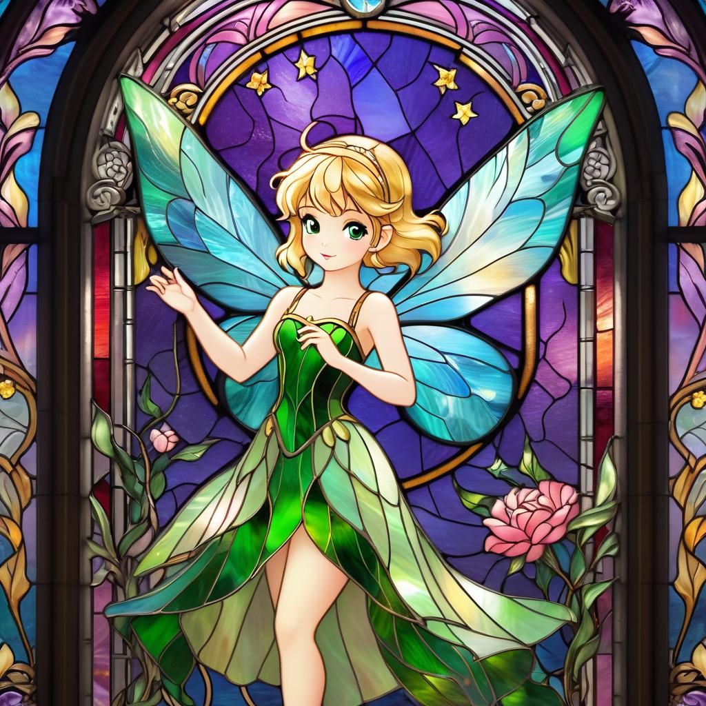 Stained Glass Tinkerbell Art Nouveau Portrait