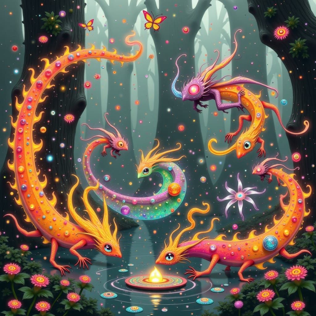 Fiery Fae Transformation: Whimsical Salamanders and Nymphs