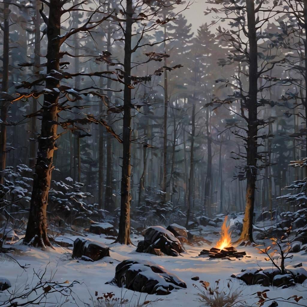 Abstract Forest Camp at Night, Luminism Style