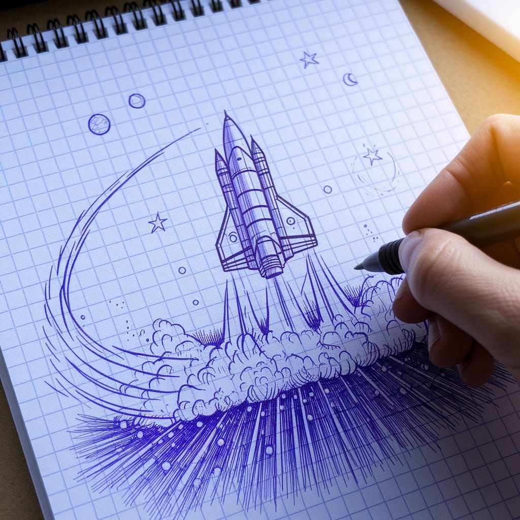 Cosmic Shuttle Ascending: Ballpoint Pen Sketch