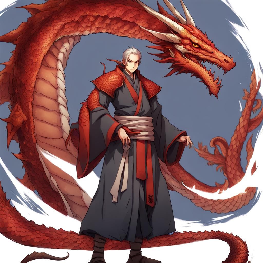 Zatsu: Dragon-Scaled Monk Sorcerer in Anime Style