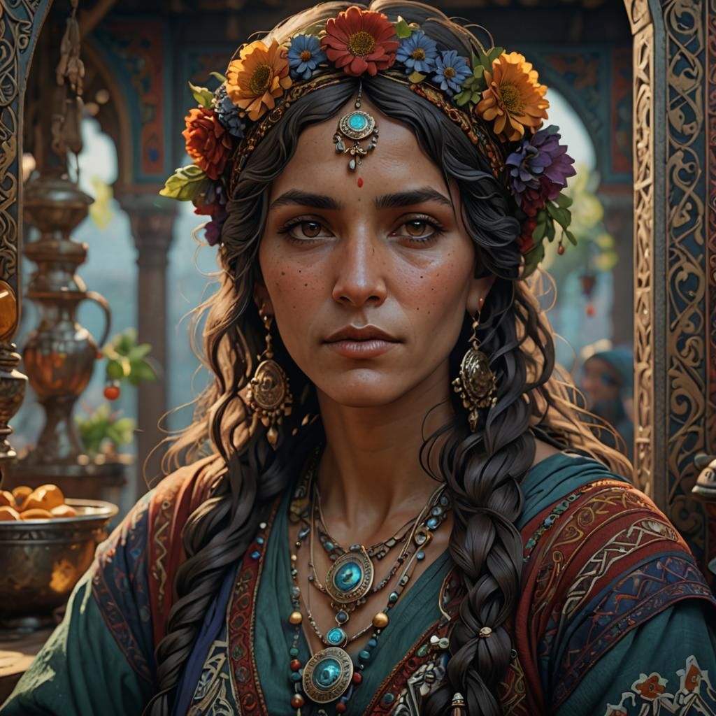 Art Nouveau Gypsy Woman in Mucha Style