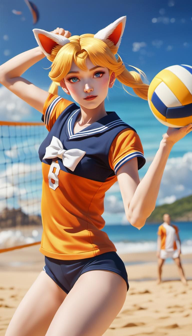 Sailor Venus kitsune playing volleyball.