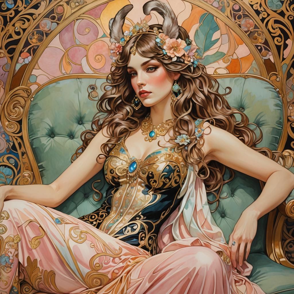 Art Nouveau Portrait of Model in Bunny Costume