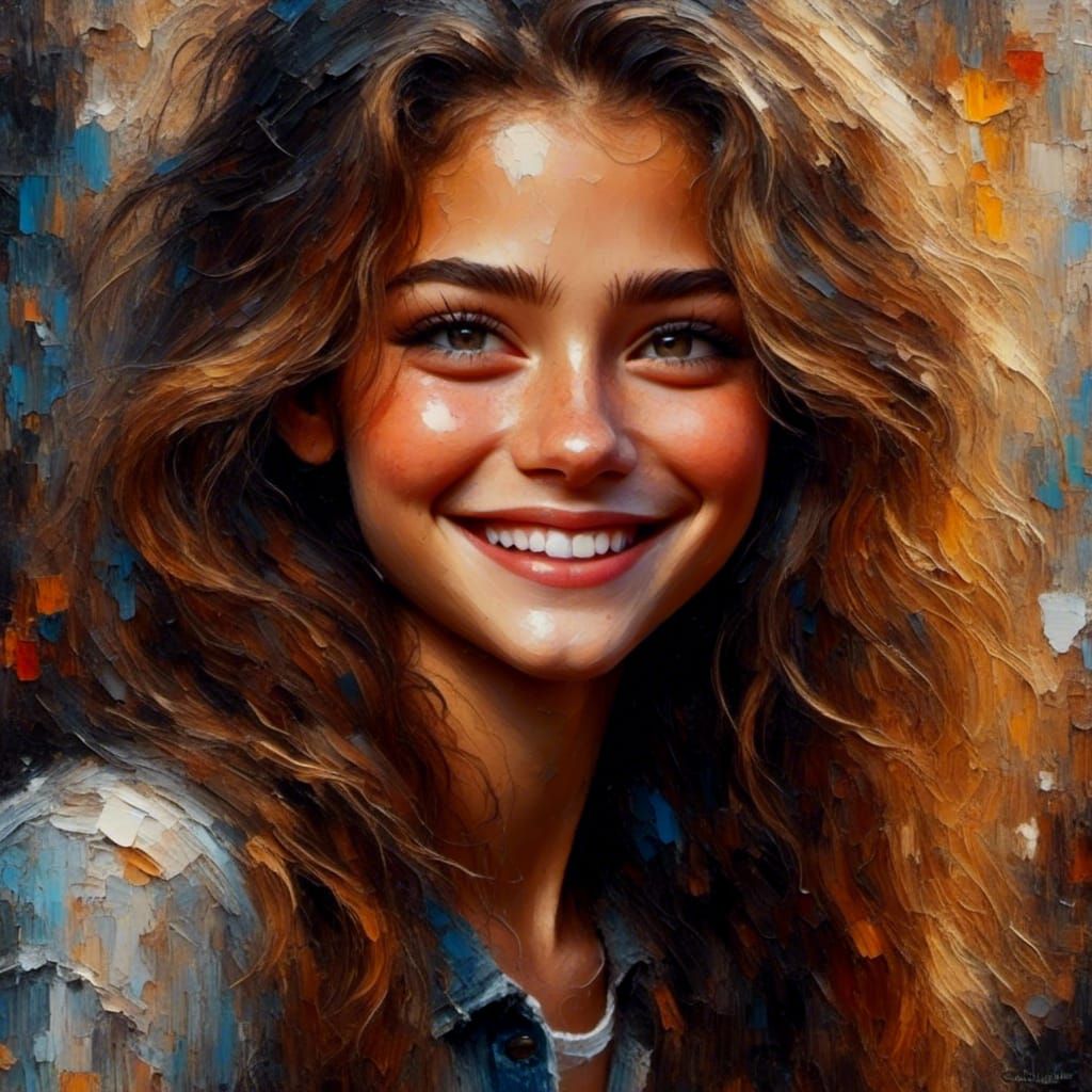 Texturized Portrait of Smiling Girl with Hazel Eyes