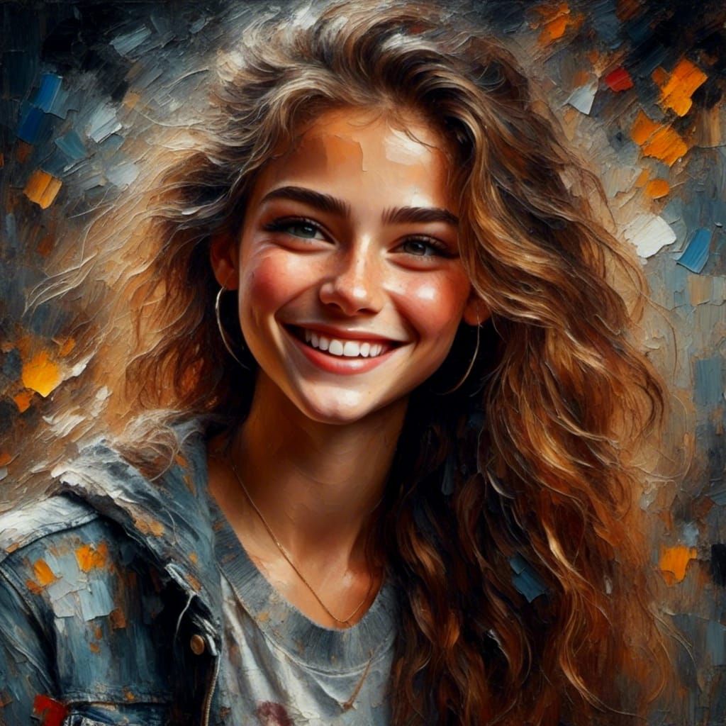 Portrait of a Smiling Girl with Long Brown Hair