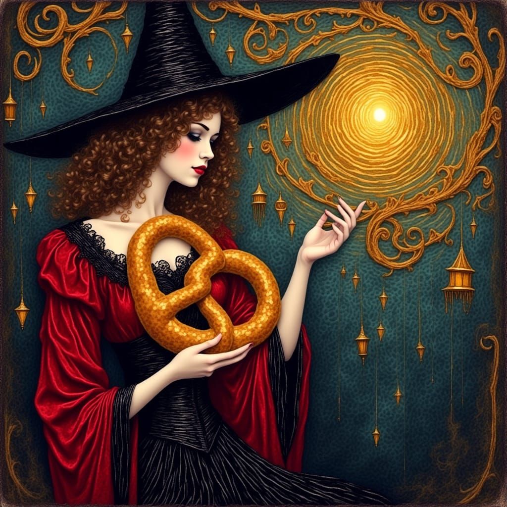Enchanting Vision: The Golden Pretzel Witch of Mystical Thre...