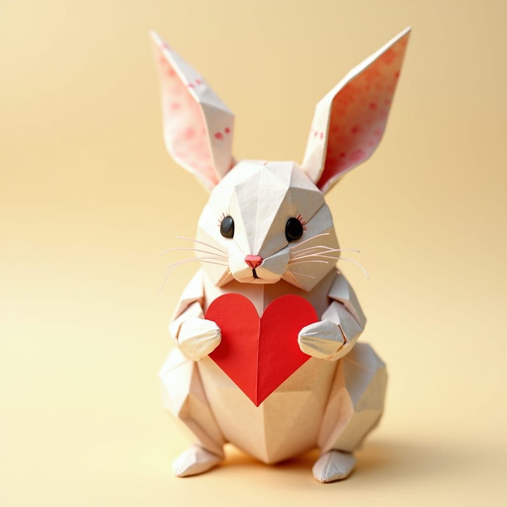 Whimsical Origami Bunny with Crimson Heart