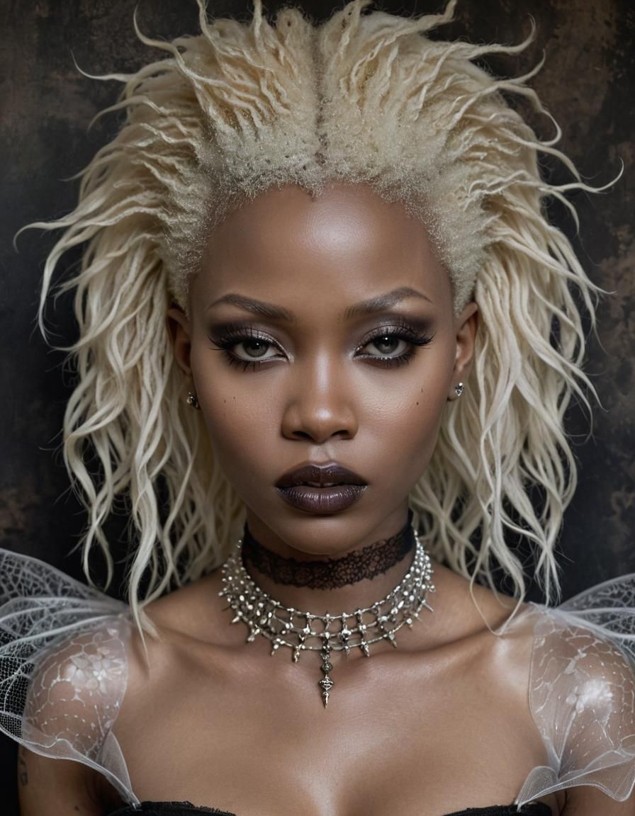 (portrait, beautiful lithe graceful branded metal spiked col...