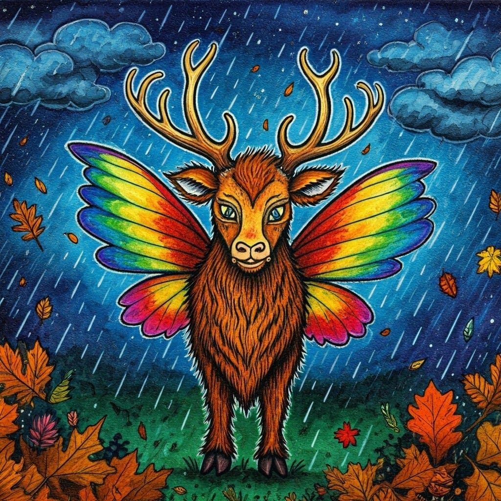 Eerie Fairy God in Rainy Starry Night