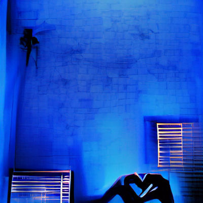 Sad Blue Figure in Minimalist Style