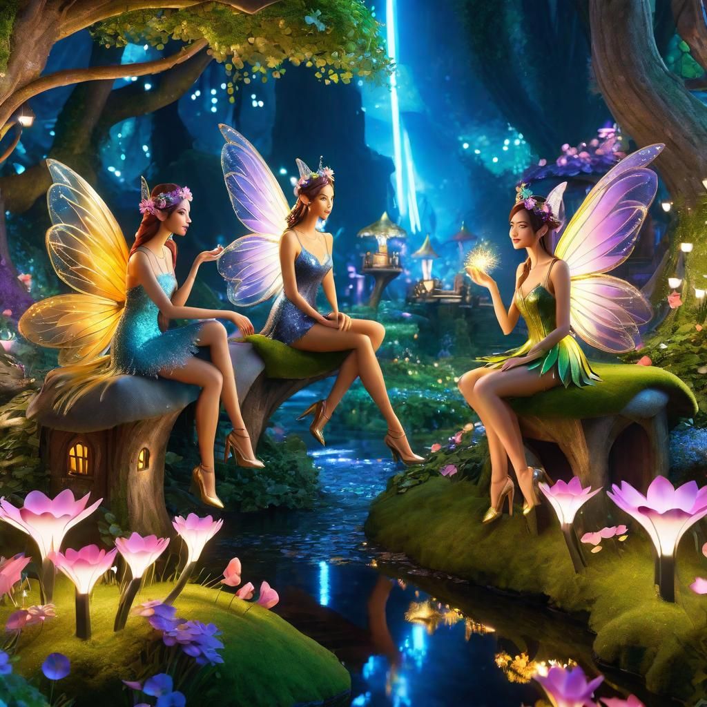 Enchanting Fairies Chatting in a Magical Village