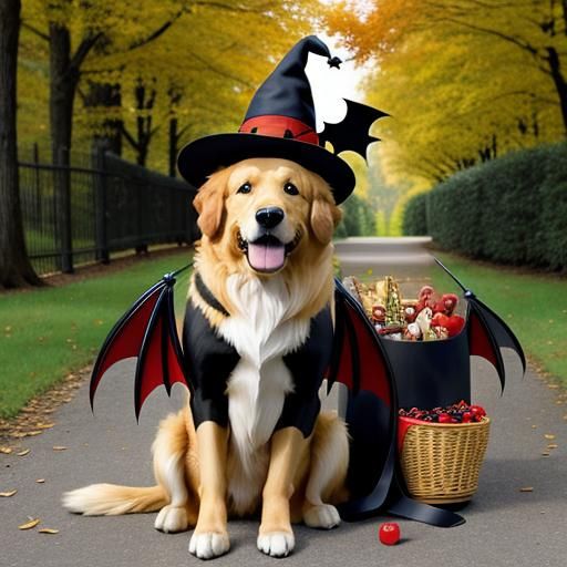 Golden Retriever Ready for Halloween Treats