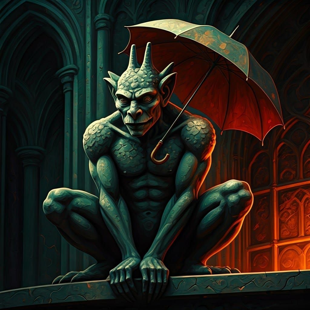 Gargoyle with umbrella