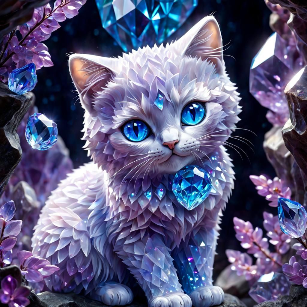 Cute Lilac Crystal Cat in Crystal Cave