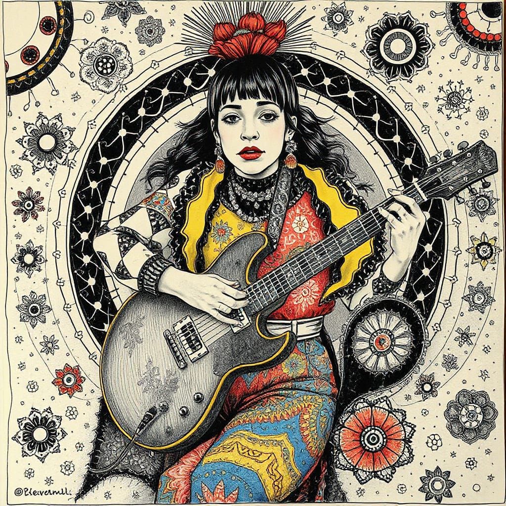 Groovy Hippie Goddess in Hyperdetailed Charcoal