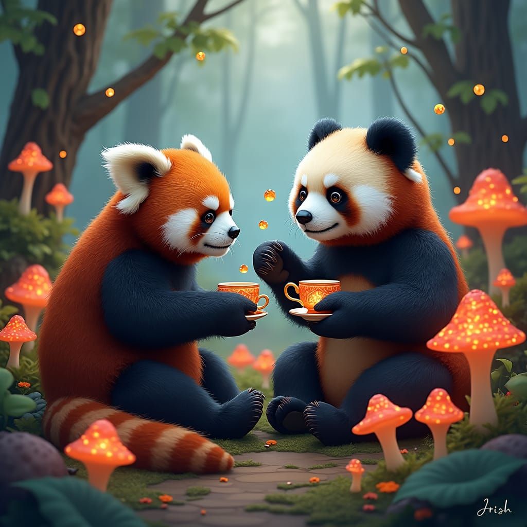 Red Panda and Giant Panda Tea Party