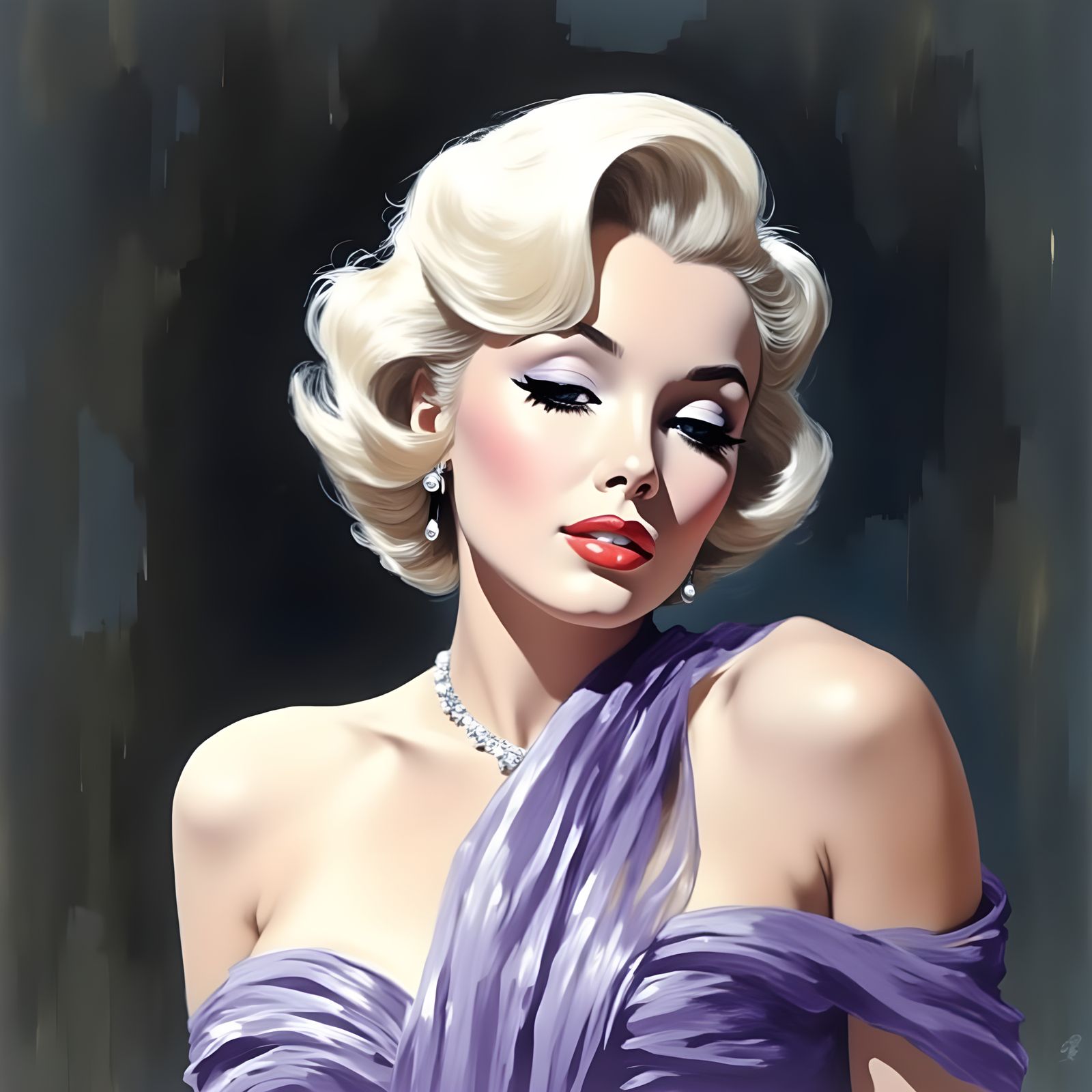 Marilyn Monroe in Lavender Gown, Painterly Style