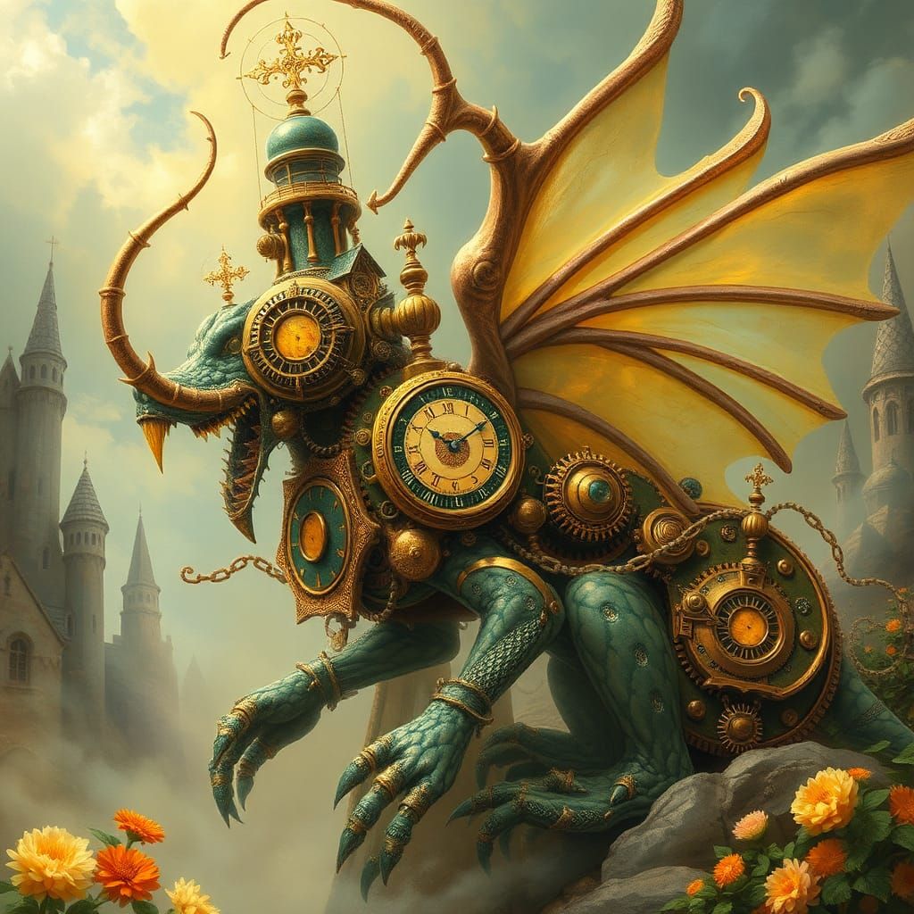 Steampunk Clockwork Creature in Ethereal Fantasy Style