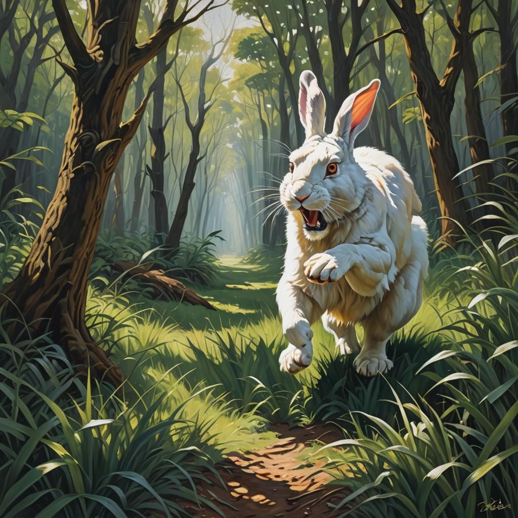 Rabbit's Flight: A Dramatic Oil Painting