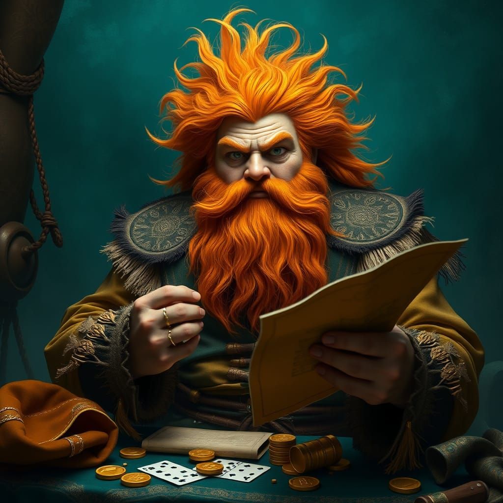 Ornate Explorer with Dice in Fantasy Landscape