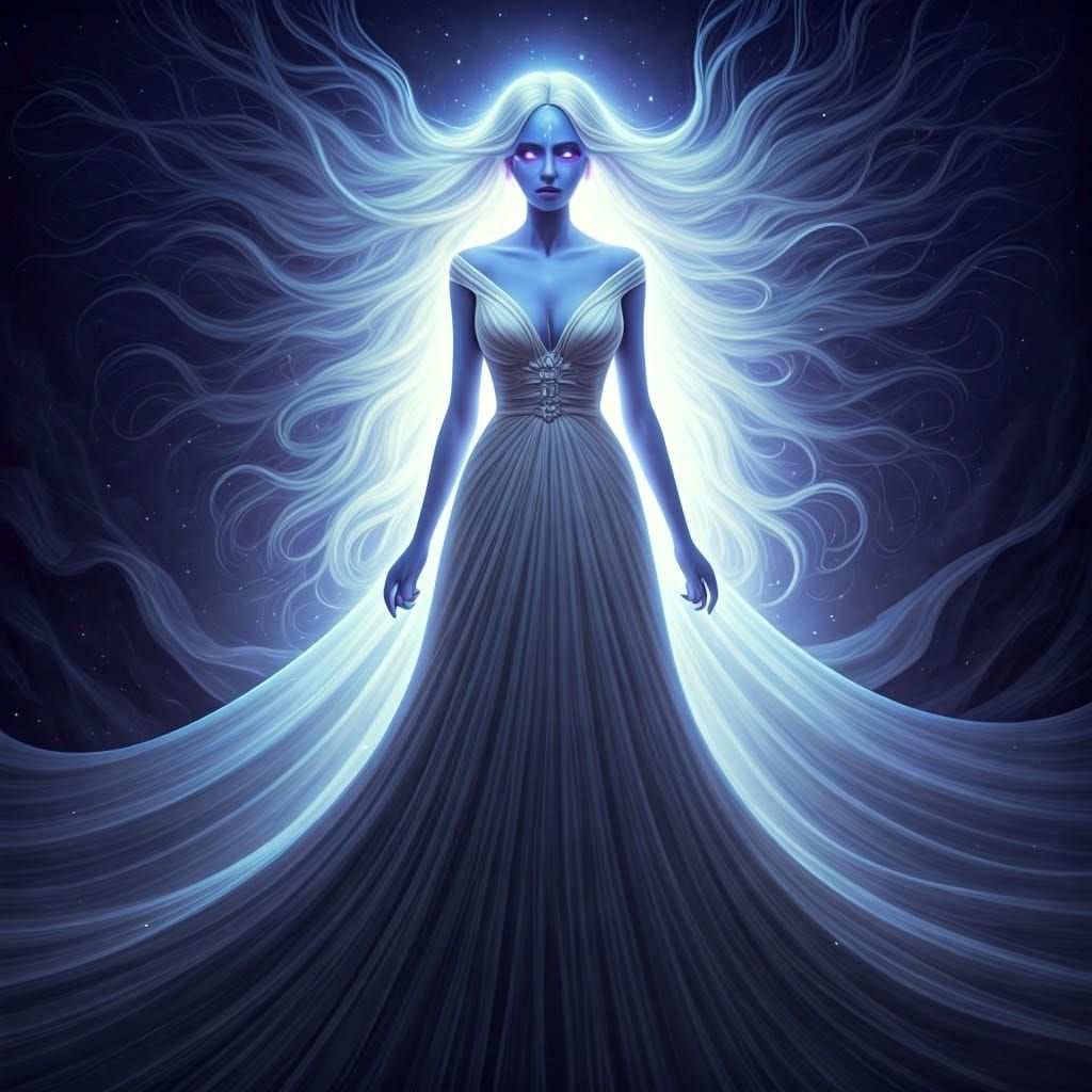 Ethereal Woman in Divine Chaos: A Digital Art Piece
