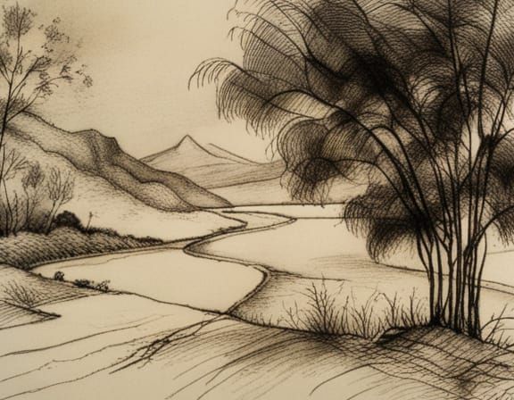 Ethereal Landscape in Drypoint