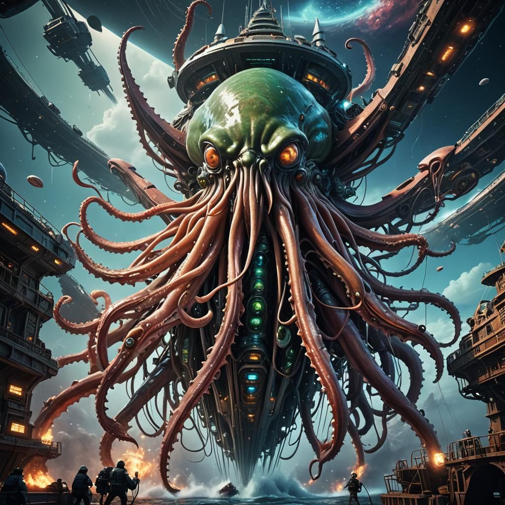 Cthulhu assimilating an alien shipwreck
