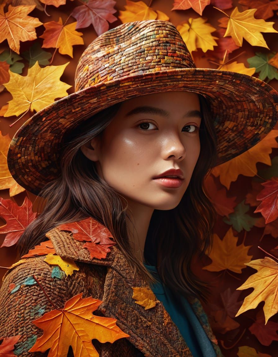Autumn Leaves Hat: Hyperrealistic Splash Art